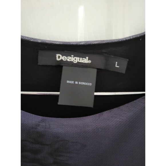 Desigual Womens black Sheer Floral dress Asymmetrical hem size Large boho Art - Picture 3 of 8